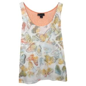 Lane Bryant Plus Size 22W 24W Top Butterfly Tank Peach Lace Trim Sleeveless 1373